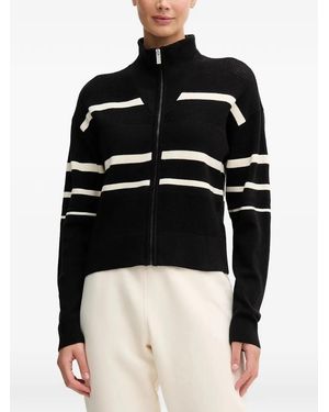 DKNY Striped-Pattern Zip Cardigan - Black