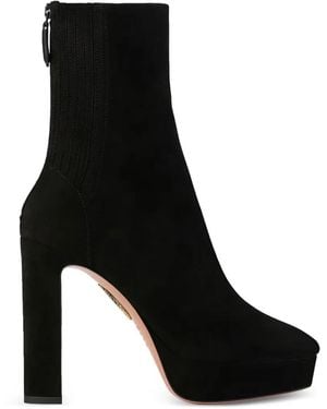 Aquazzura Martine 110 Suede Platform Ankle Boots - Black