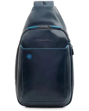 Piquadro Logo-Plaque Leather Backpack - Blue