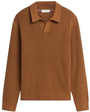 Tommy Hilfiger Ribbed-Knit Polo-Collar Jumper - Brown