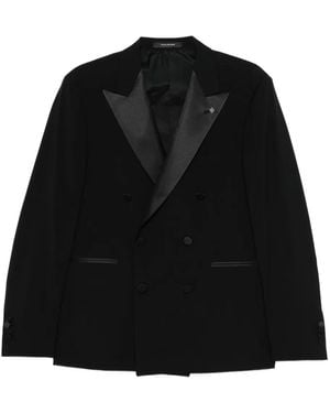Tagliatore Double-Breasted Peak-Lapel Suit - Black