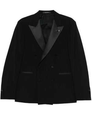 Tagliatore Double-Breasted Peak-Lapel Suit - Black