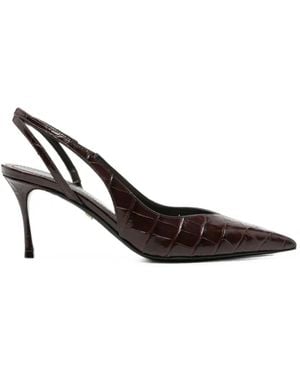 Ferragamo Croc-Effect Slingback Pumps - Brown