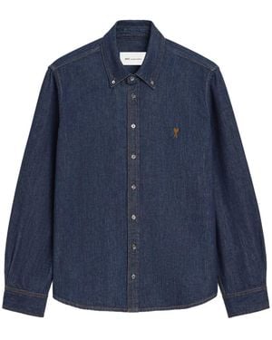 Ami Paris Ami De Coeur Embroidered Denim Shirt - Blue