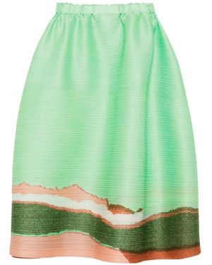Pleats Please Issey Miyake Grainy Colour Printed Midi Skirt - Green