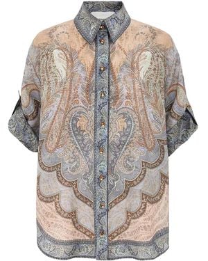 Zimmermann "Wanderlust" Short Sleeve Shirt - Grey