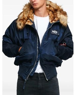 Alpha Industries 45P Faux Fur-Trimmed Hooded Bomber Jacket - Blue