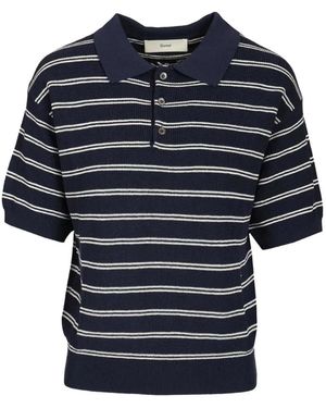 DUNST Striped Short-Sleeve Knit Polo - Blue