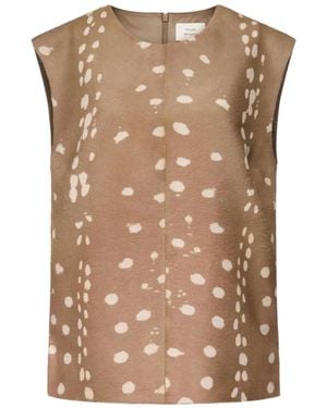 Loulou de Saison Kena Deer-Print Sleeveless Leather Blouse - Brown