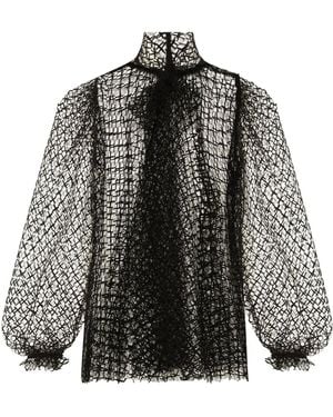 Dolce & Gabbana Translucent Halterneck Balloon-Sleeve Blouse - Black