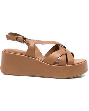 Bruno Premi Crossover-Strap Platform Sandals - Brown