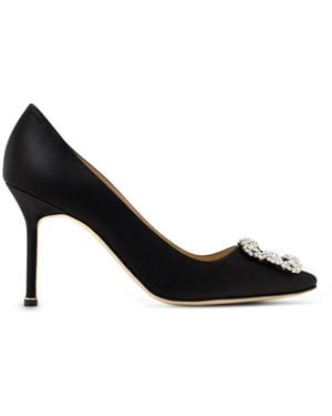 Manolo Blahnik Hangisi 90 Crystal-Buckle Court Shoes - Black