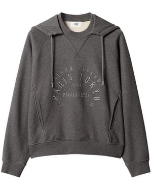 Maison Kitsuné University Logo-Embroidered Drawstring Hoodie - Grey