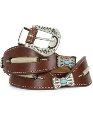 Fortela Tina Bead-Embellished Leather Belt - Brown
