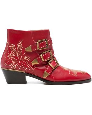 Chloé Susanna Studded Leather Ankle Boots - Red