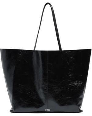 Bimba Y Lola Shiny Leather Maxi Shopper Bag - Black
