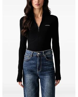La Mania Aneli Logo-Print Half-Zip Bodysuit - Black