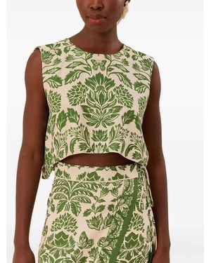 FARM Rio Delicate Tapestry-Print Top - Green
