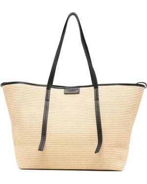 Marc O' Polo Woven Leather-Trimmed Tote Bag - Natural