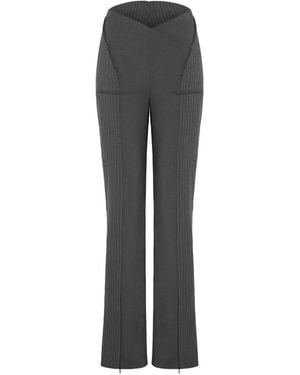 SRVC Studio Cocoon Asymmetric Pinstripe-Panel Trousers - Grey