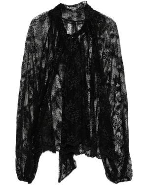 So Allure Blusa con detalle de bufanda y encaje - Negro