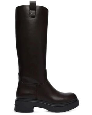 ARMANI EXCHANGE Logo-Plaque Chunky Knee-High Boots - Black