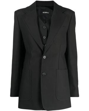 Goen.J Notched-Lapels Single-Breasted Blazer - Black