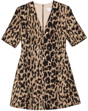 DE SANTIS Leopard-Print V-Neck Mini Dress - White