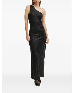 Morgan Robe Mi-Longue Ornée De Sequins À Une Épaule - Black