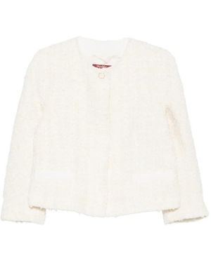 Max Mara Camice Bouclé Frayed-Edge Jacket - White