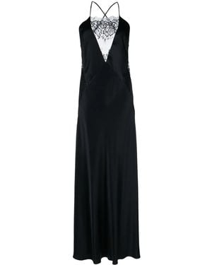Michelle Mason Lace-Inset Gown Long Sleeveless Dress - Black