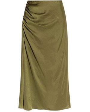 Theory Gathered Satin Midi Skirt - Green