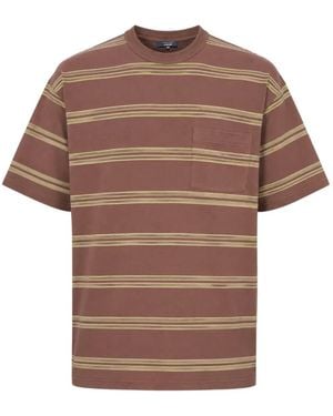 Comme des Garçons Striped Chest-Pocket T-Shirt - Brown