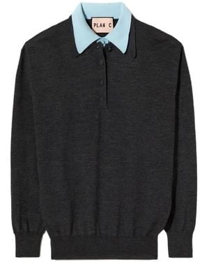 Plan C Double-Collar Polo Shirt - Black