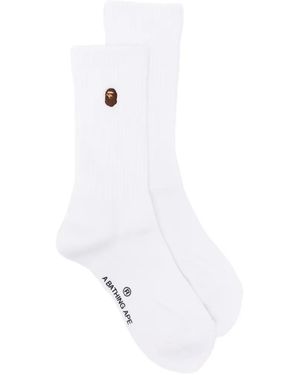 A Bathing Ape Logo-Embroidered Socks - White
