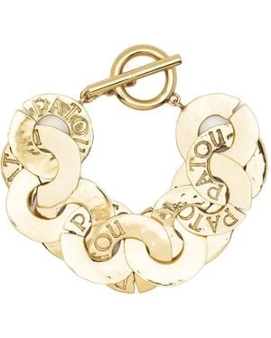 Patou Logo-Engraved Hammered-Effect Bracelet - Metallic