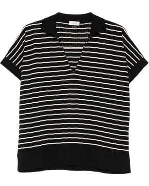 Agnona Striped V-Neck T-Shirt - Black