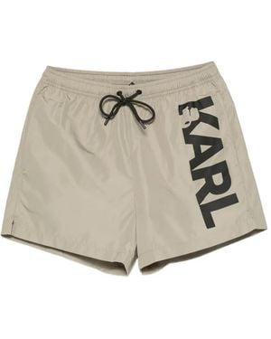 KARL LAGERFELD Logo-Print Drawstring Swim Shorts - Natural
