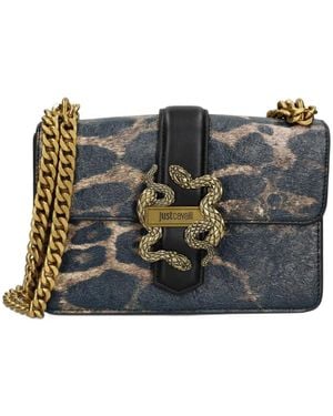 Just Cavalli Panther-Print Chain-Link Cross Body Bag - Black
