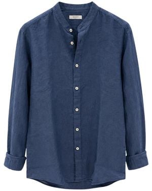 Seventy Band-Collar Linen Shirt - Blue