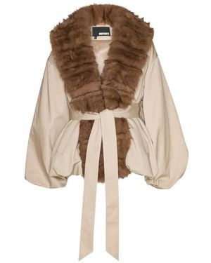 ROTATE BIRGER CHRISTENSEN Voluminous Jacket With Plush Fur Collar - Natural
