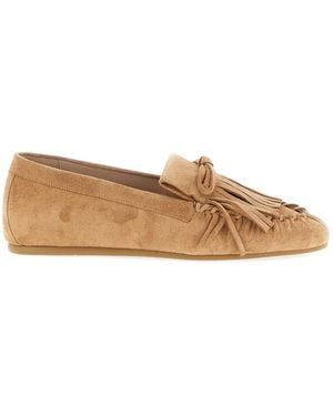 Stuart Weitzman Britt Fringe Driver Loafers - Natural