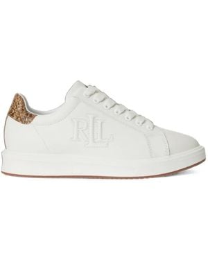 Ralph Lauren Ainsley Snakeskin-Effect Leather Trainers - White