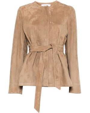 Max Mara Belted Suede Leather Jacket - Natural