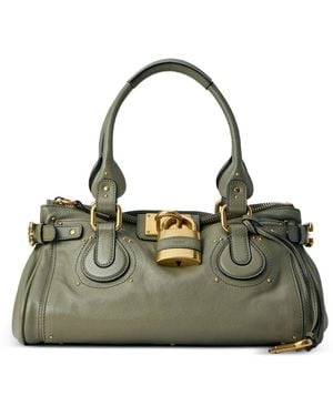 Chloé Paddington Padlock Leather Tote Bag - Green