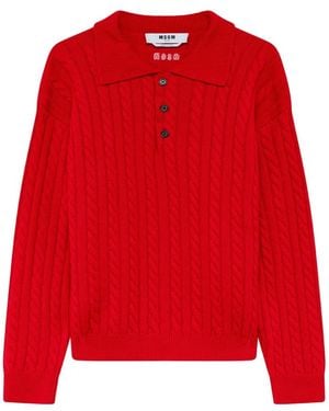 MSGM Cable-Knit Polo Shirt - Red