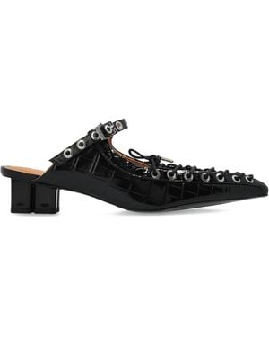 Ganni 50mm Buckle-fastening Lace-up Mules - ブラック
