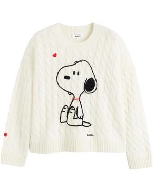 Chinti & Parker X Peanuts Snoopy-Motif Cable-Knit Jumper - White