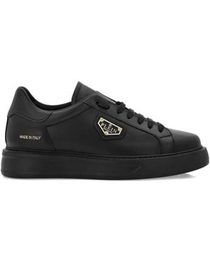 Philipp Plein Logo-Plaque Leather Sneakers - Black