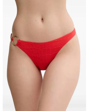 Chantelle Croc-Effect Ring-Detail Bikini Bottom - Red